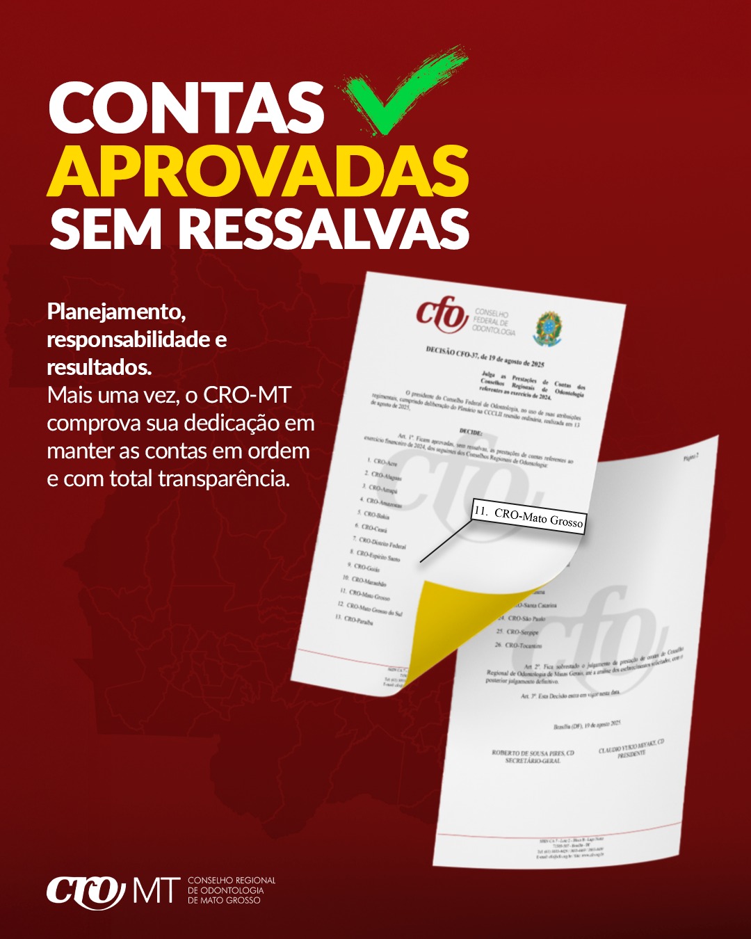 CRO-MT tem contas de 2024 aprovadas sem ressalvas