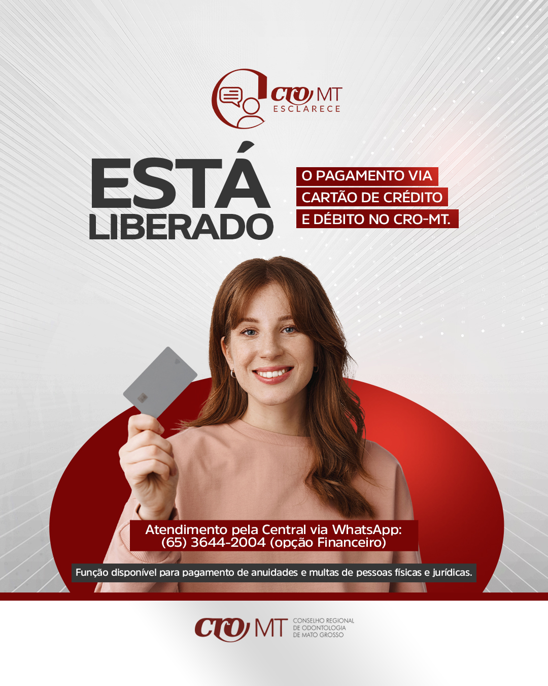 Pagamentos via cartão de crédito e débito no CRO-MT